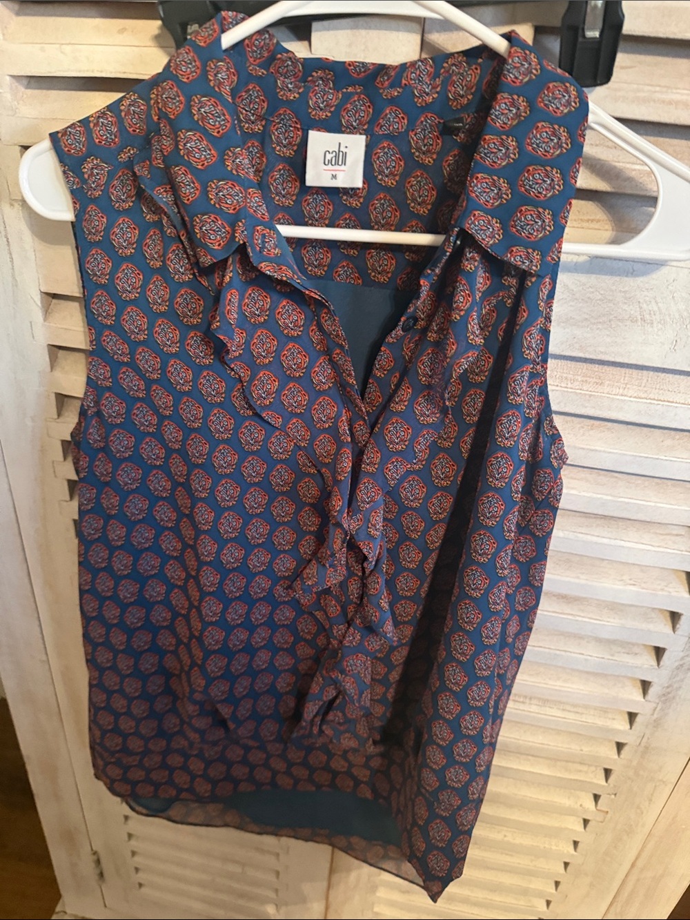CAbi Navy & Rust Paisley-Style Sleeveless Blouse